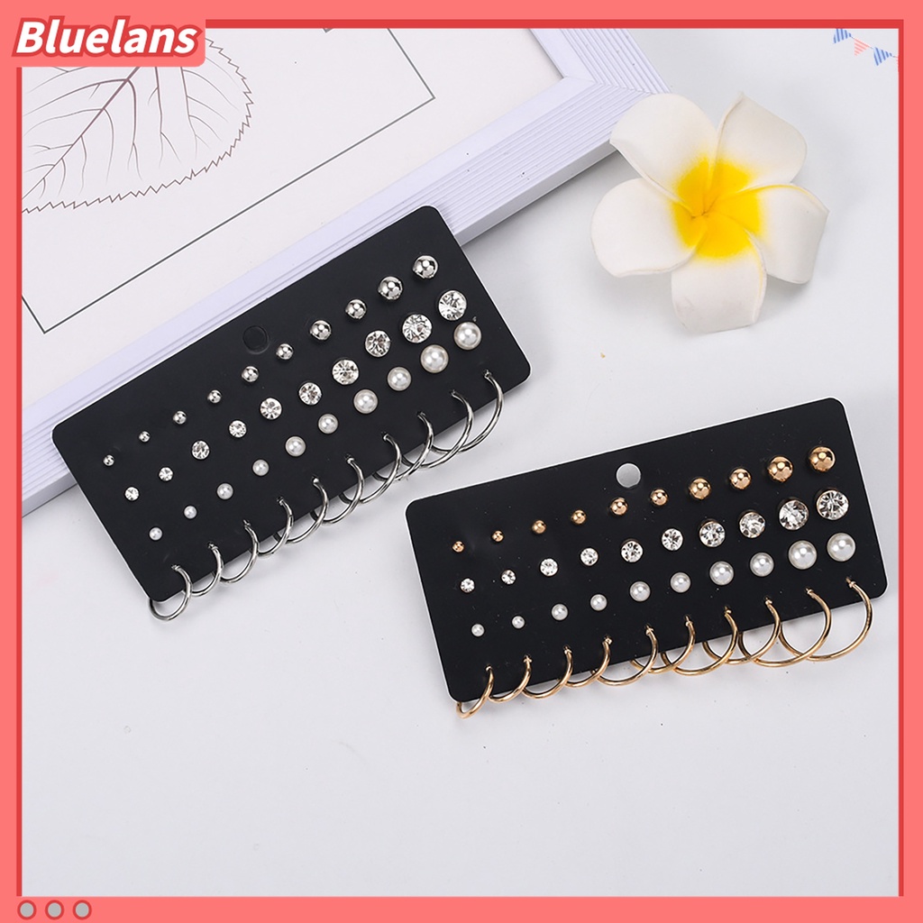 40pcs / Lembar Anting Stud Bentuk Bulat Aksen Mutiara Tiruan Bahan Cubic Zirconia Untuk Wanita