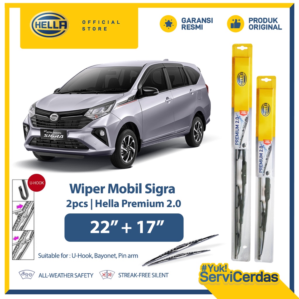 Wiper Mobil DAIHATSU Sigra 22" + 17" (2pcs) -  HELLA Premium 2.0"