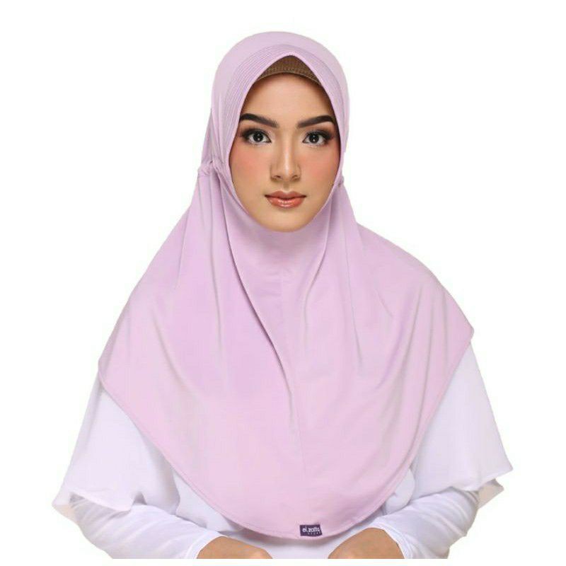 Kerudung Bergo Instan Elzatta Hitam Putih Zaria Sahara Hijab Serut Belakang Jilbab Instant Polos-Lavender