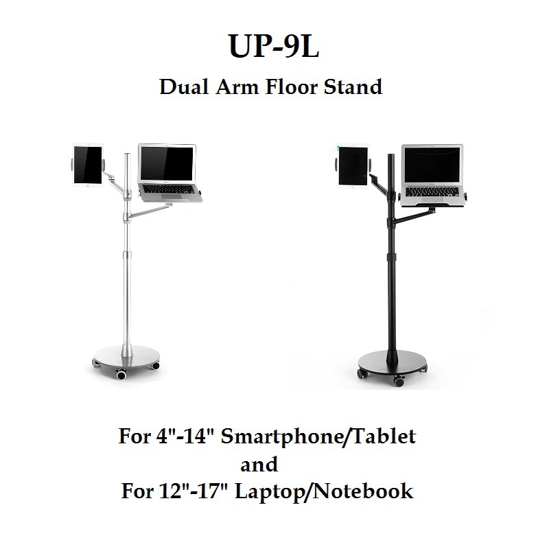 UP-9L - Dual Arm Alloy Floor Stand Laptop and Tablet - 360 Rotation