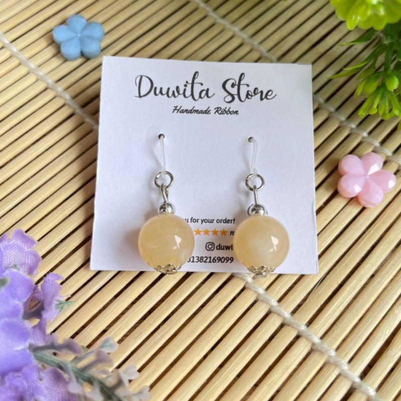 HANDMADE ANTING ANAK/DEWASA KAITAN PLASTIK MOTIF MUTIARA MARMER 12mm