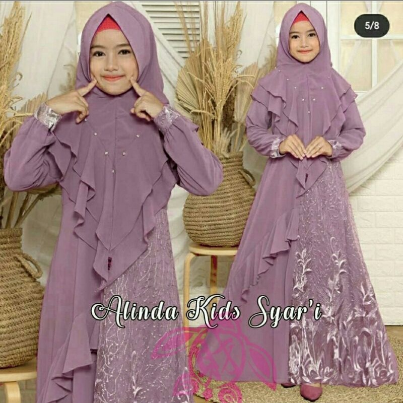 Maxi Maxy Dress Gamis Syari Anak Kid Kids Moscrepe Brukat Tile Alinda
