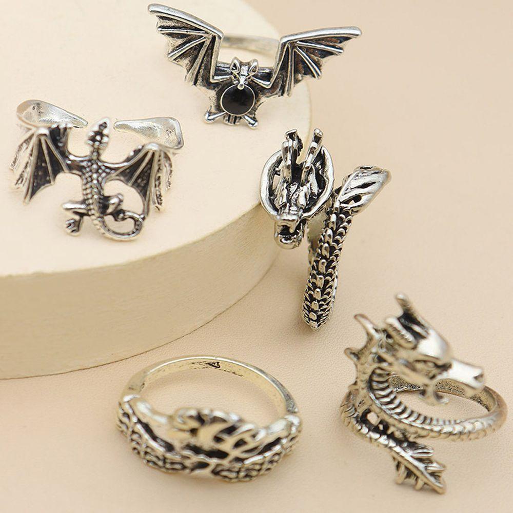 Mxbeauty Wanita Cincin 5pcs/set Vintage Berlebihan Gothic Unisex Adjustable Naga Cincin