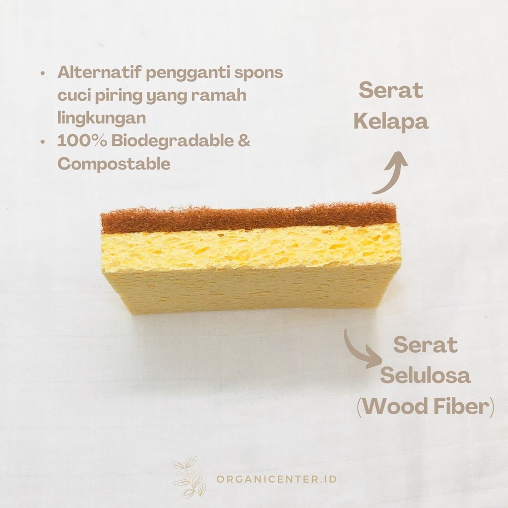 Spons Selulosa Natural Cellulose Sponge With Coconut Fiber Spons Cuci Piring Ramah Lingkungan Zero Waste Dapur Eco Friendly