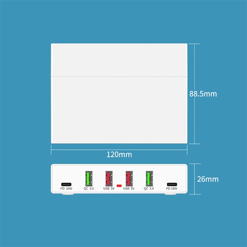 Tk Adapter Charger 6 Port Usb Tipe-C 18w Quick Charge Qc 3.0 Pd18W Ultra Tipis Portable Untuk Travel