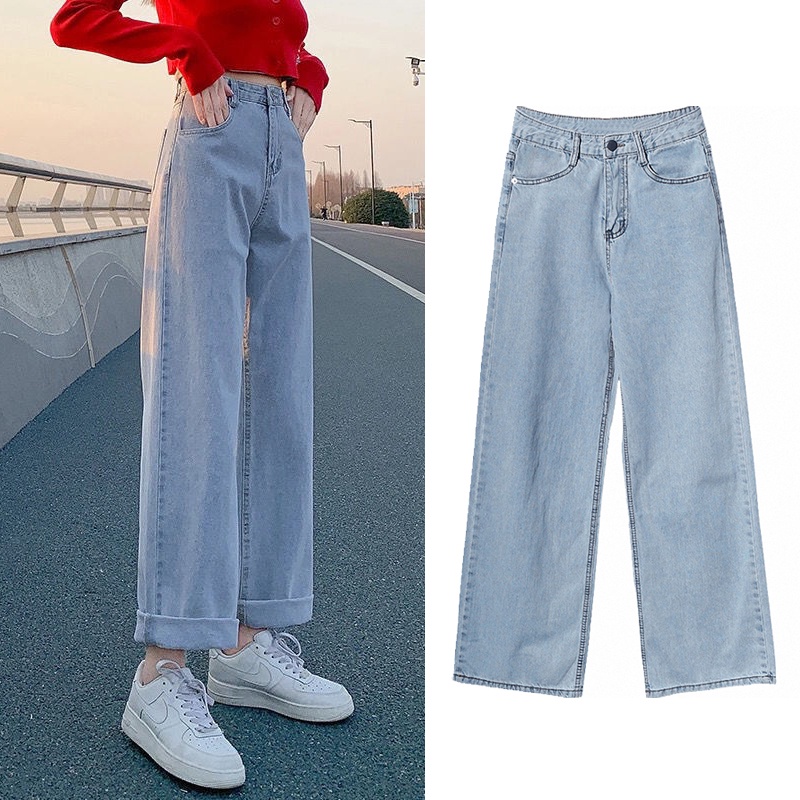 MOOGU ♡ Jeans high waist boyfriend celana panjang longgar wanita