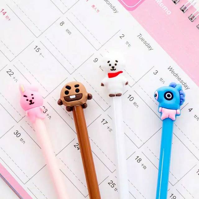 

HYC PENA BT21 CUTE BLACK INK GEL PEN CARTOON BALLPOINT SCHOOL STATIONERY PENA IMPORT