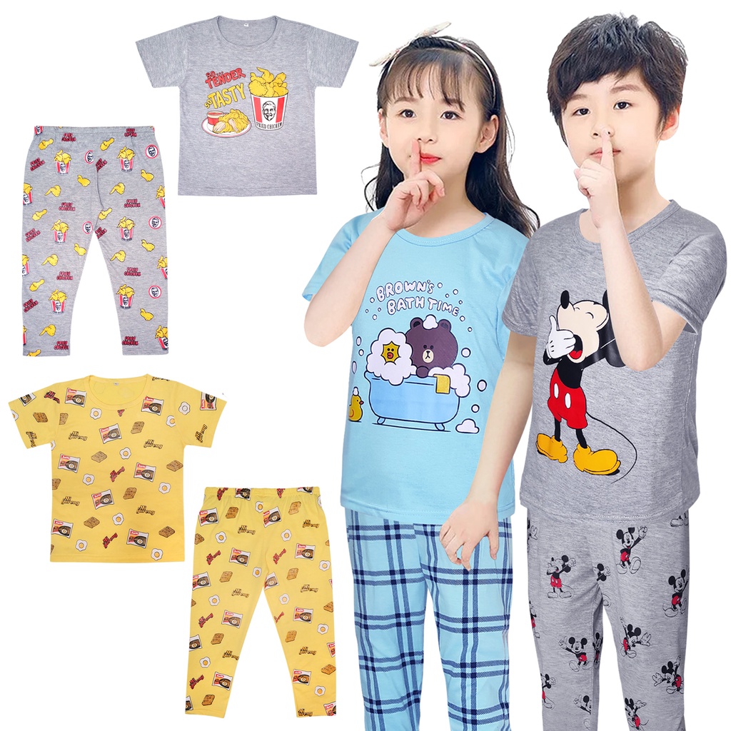 Baju Tidur Anak Lengan Pendek Piyama Celana Panjang Usia 1-12 Tahun Motif Terbaru