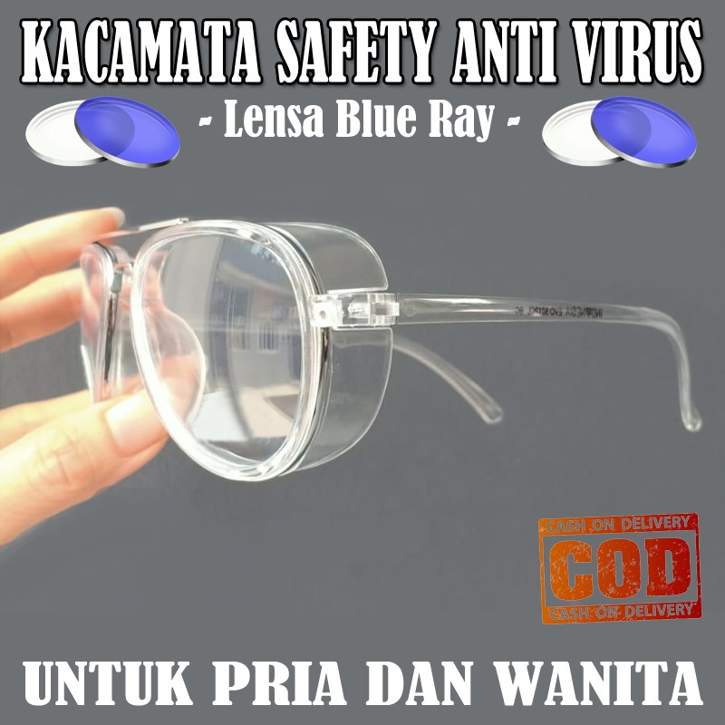 Kacamata Safety Glasses Anti Virus Lensa Antiradiasi Blueray Kaca mata Pelindung Debu Bakteri