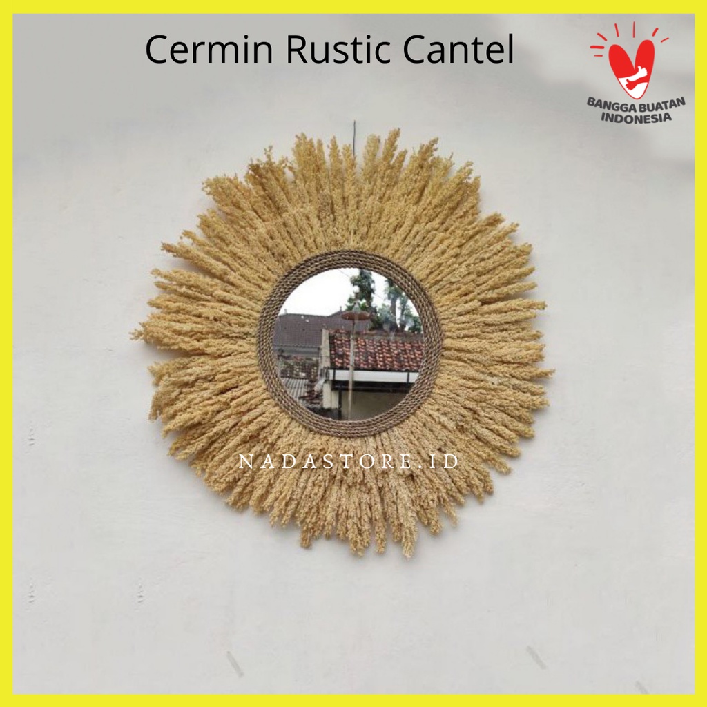 Home Decor Cermin Bunga Cantel / Walldecor Rayung Cantel / Deco Rustic Diameter 70 cm FREE PACKING KAYU