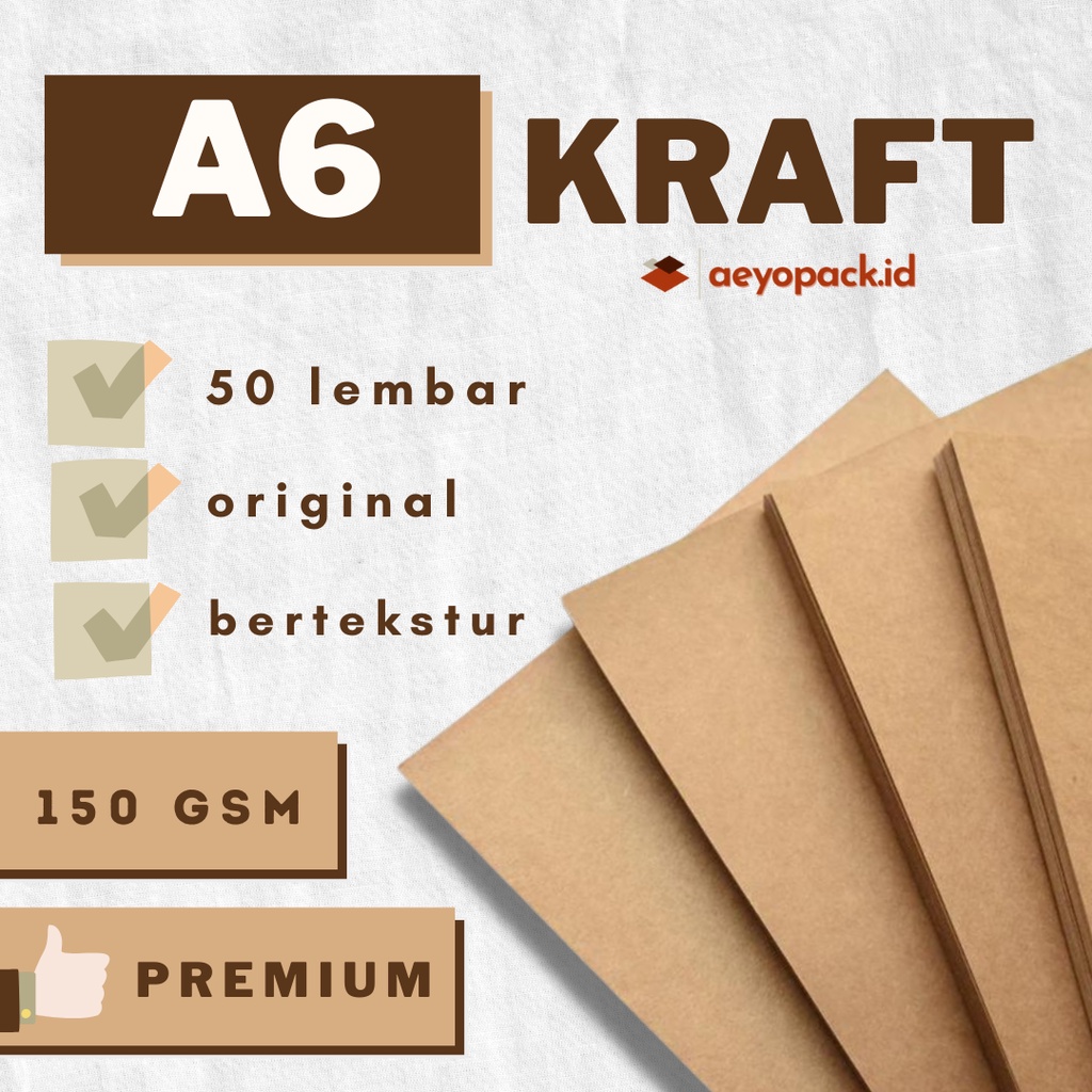 

Kertas Kraft Liner 150 GSM A6/ A4 / F4 / PLANO isi 50 lembar Cokelat