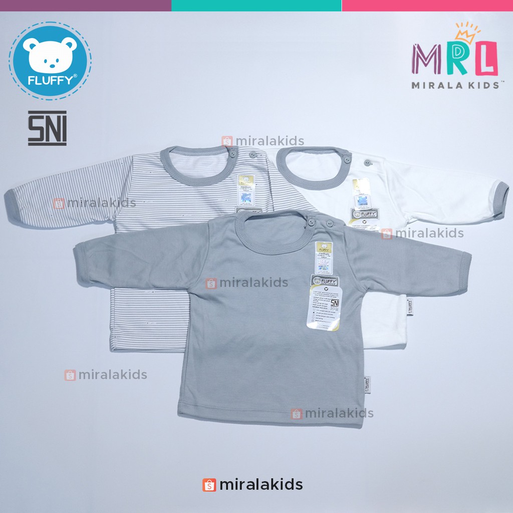 FLUFFY Kaos Oblong Lengan Panjang Abu Grey Series Size S M L 1 2 3 SNI