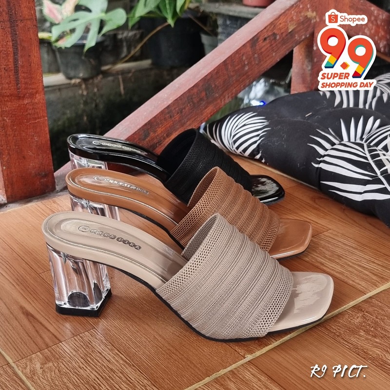 R9 Sandal Heels Wanita Rajut Veena