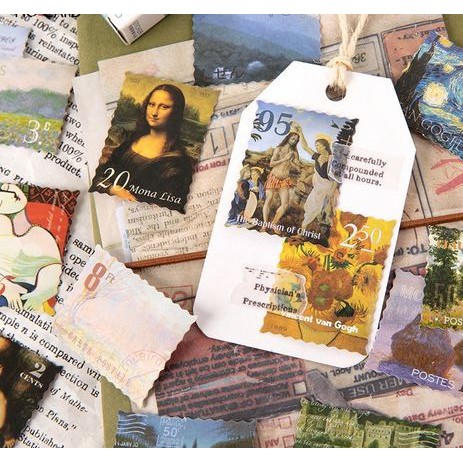 Label Stickers - Famous Painting Stamp Shape (45pcs)