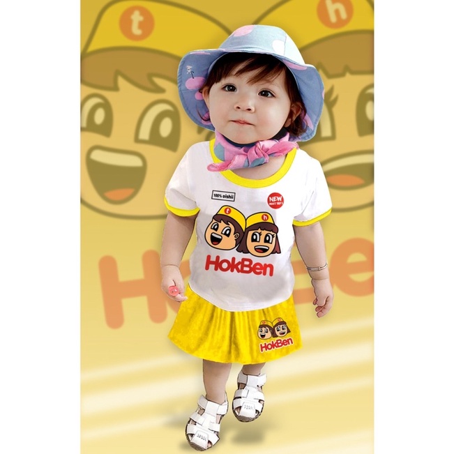 costum nama/sablon nama anak setelan rok karakter kinder Joy/HOKA BENTO 6-12 bulan all size