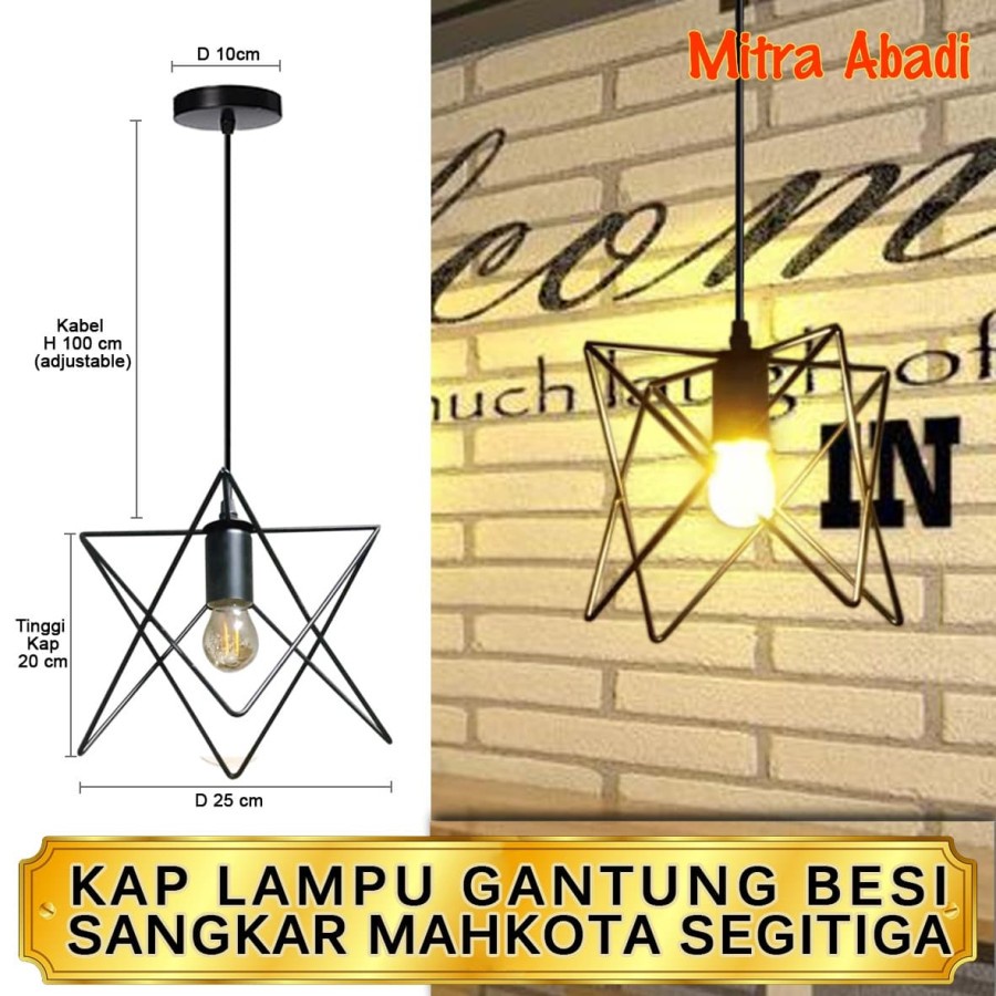 Kap Lampu Gantung Besi Sangkar Mahkota Segitiga Cafe Vintage Edison