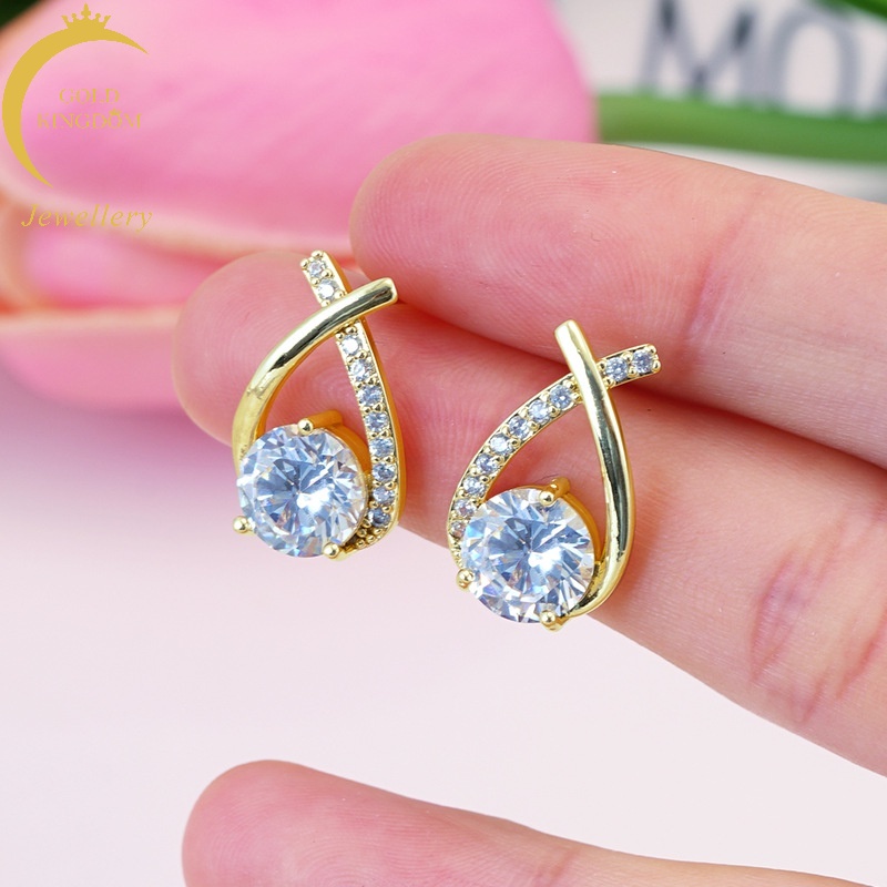 Anting Stud Desain Mermaid Lapis Emas Asli Kadar 375 Hias Berlian Mikro Gaya Bangkok