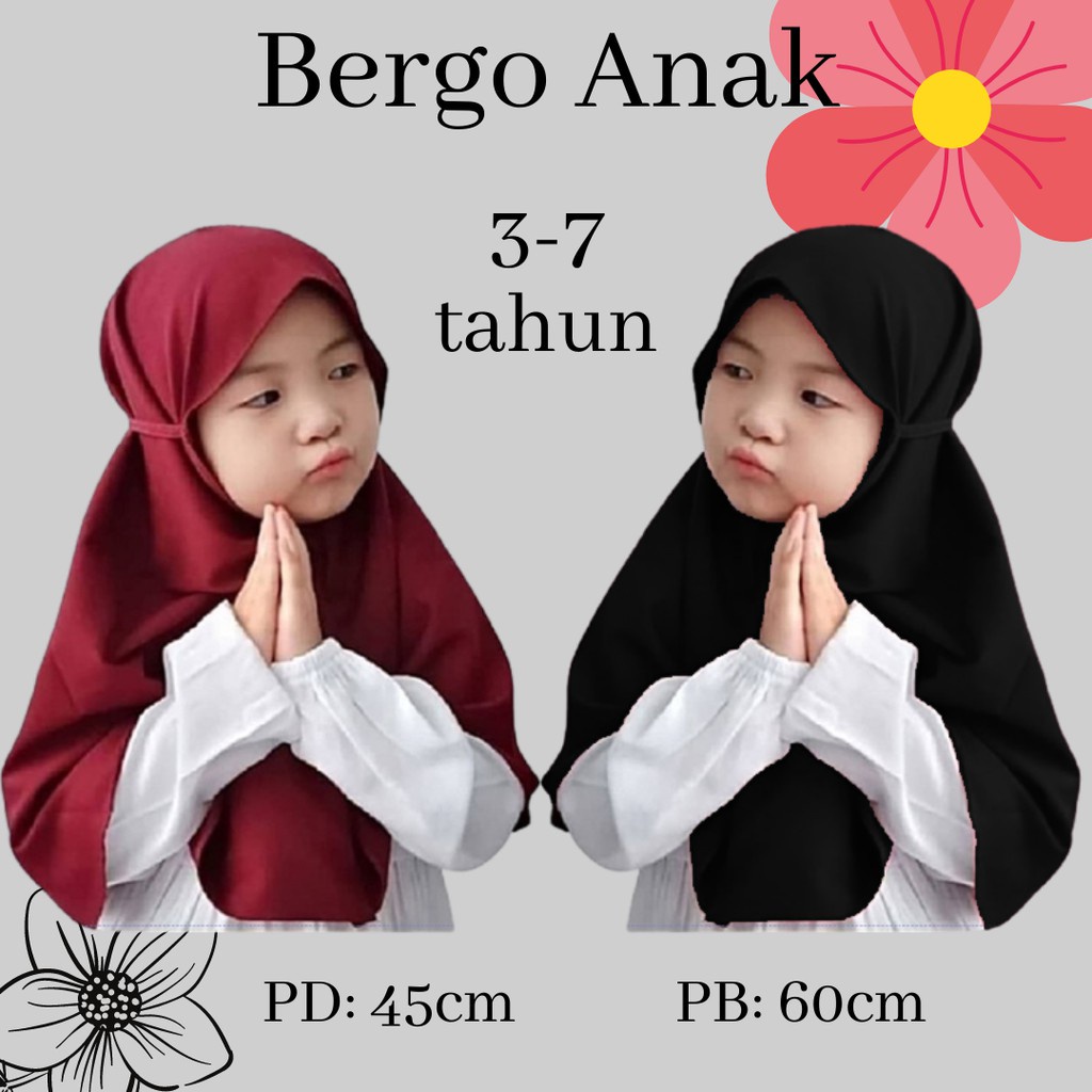 Hijab Anak Bergo Premium / Hijab Tasya Bergo Anak Bergo Maryam Anak / Jilbab Anak Bergo 4-7th