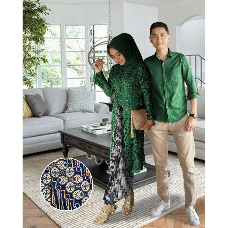HOPYLOVY - Baju Couple Pasangan Kondangan Brukat Kebaya Dan Kemeja Nurti