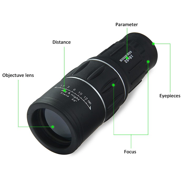 Prime Teropong Monokular Focus Zoom Lens Telescope 16x52