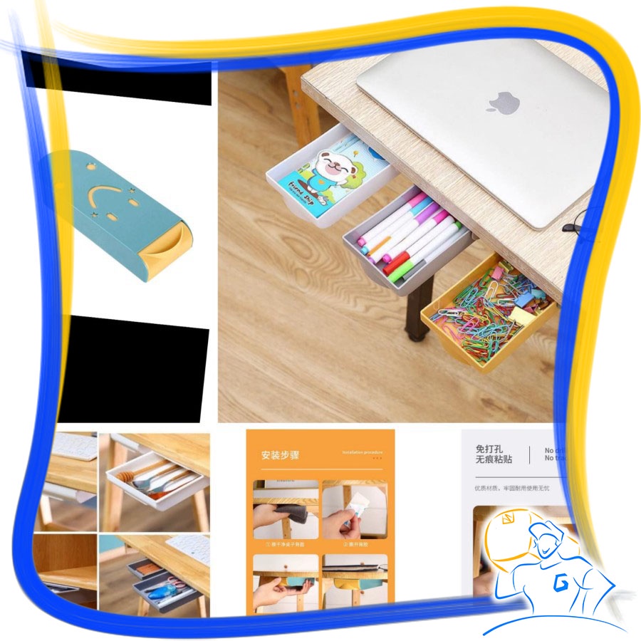 Rak Laci Tambahan Tempel Bawah Meja Under Table Drawer Storage Box