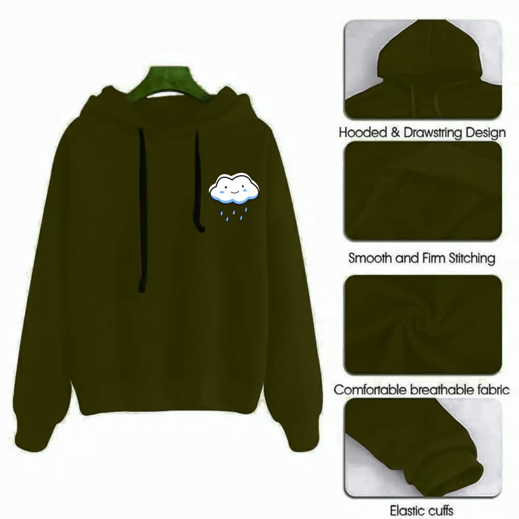 Sweater Hoodie Wanita Kekinian Korea Cloud Rain Sweter bahan fleece tebal-HIJAW