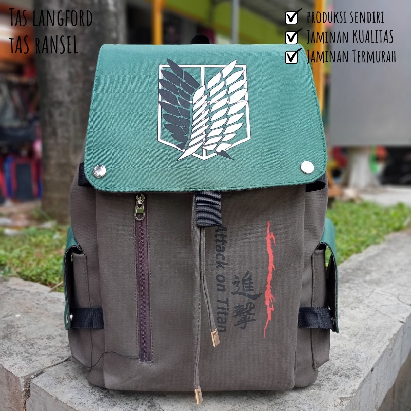 Tas Ransel - Backpack Punggung Kanvas Sablon Titan Bahu Model Kekinian Korea Terbaru Simple  Sekolah Kuliah Kerja Travelling Outdoor Pria Wanita Cewek Cowok