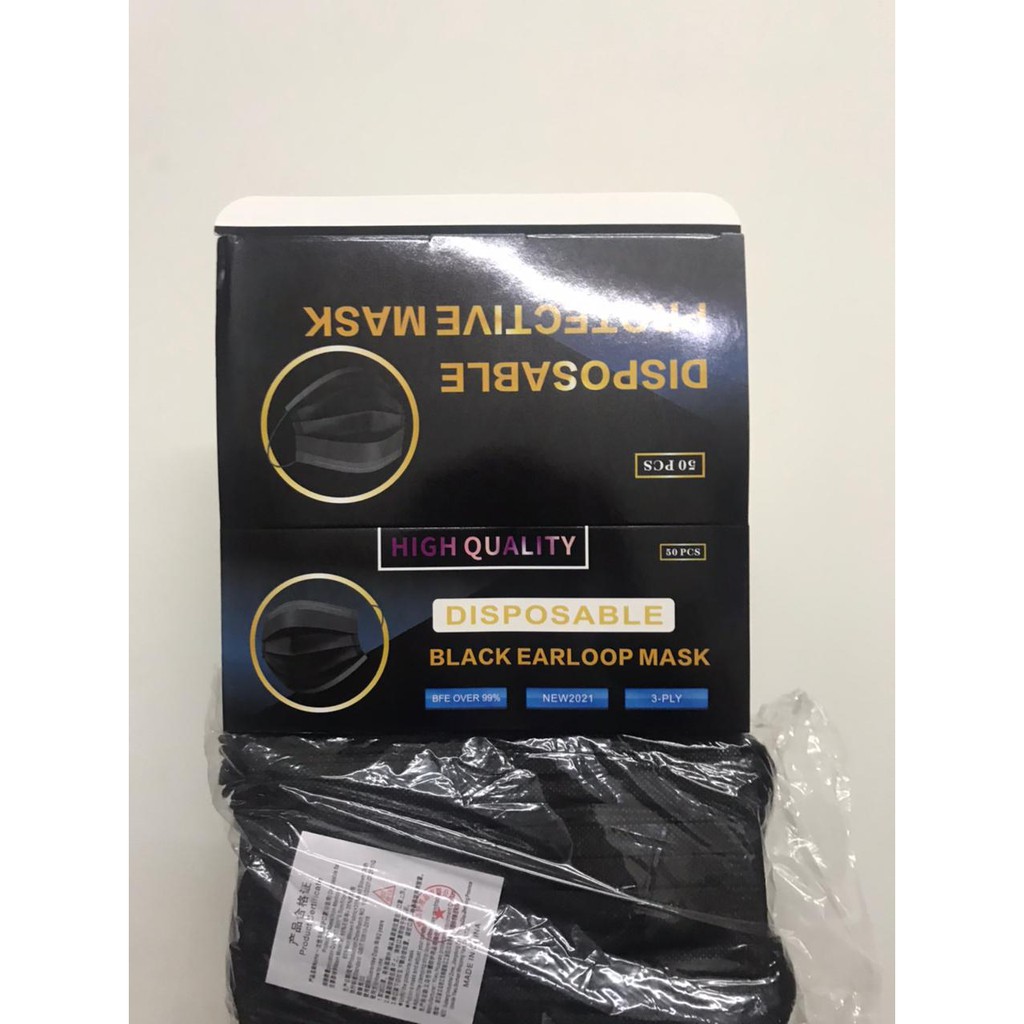 MASKER EARLOOP 3 PLY BLACK EDITION LIMITED (ISI 50PCS)