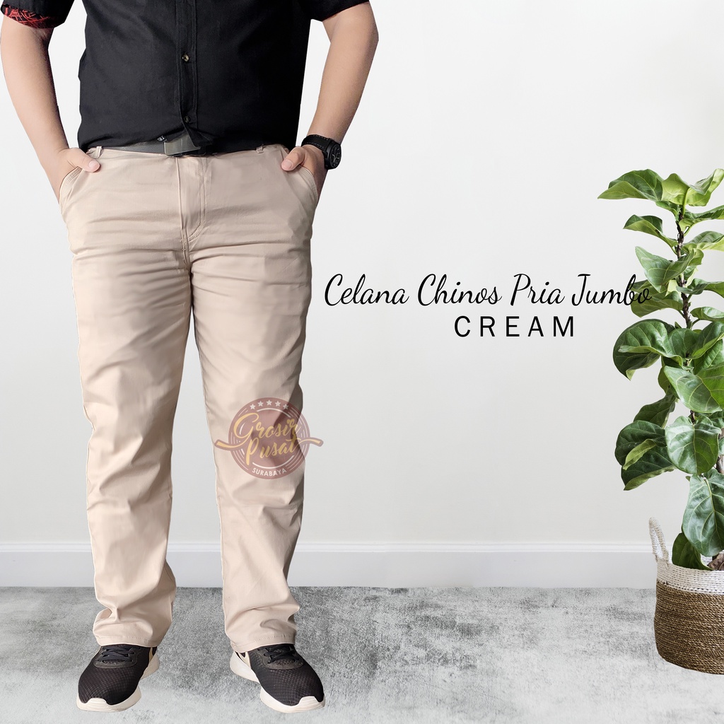 Celana Chino Premium Pria Big Krem Muda Size 27 - 38