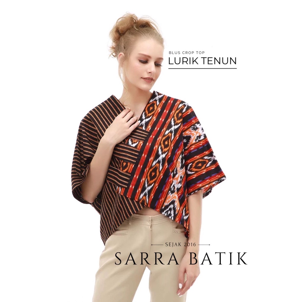 Blus Lurik Crop Top Batik Tenun Atasan Jumbo Wanita Hits Seragam Kerja Kantor Nyaman Katun