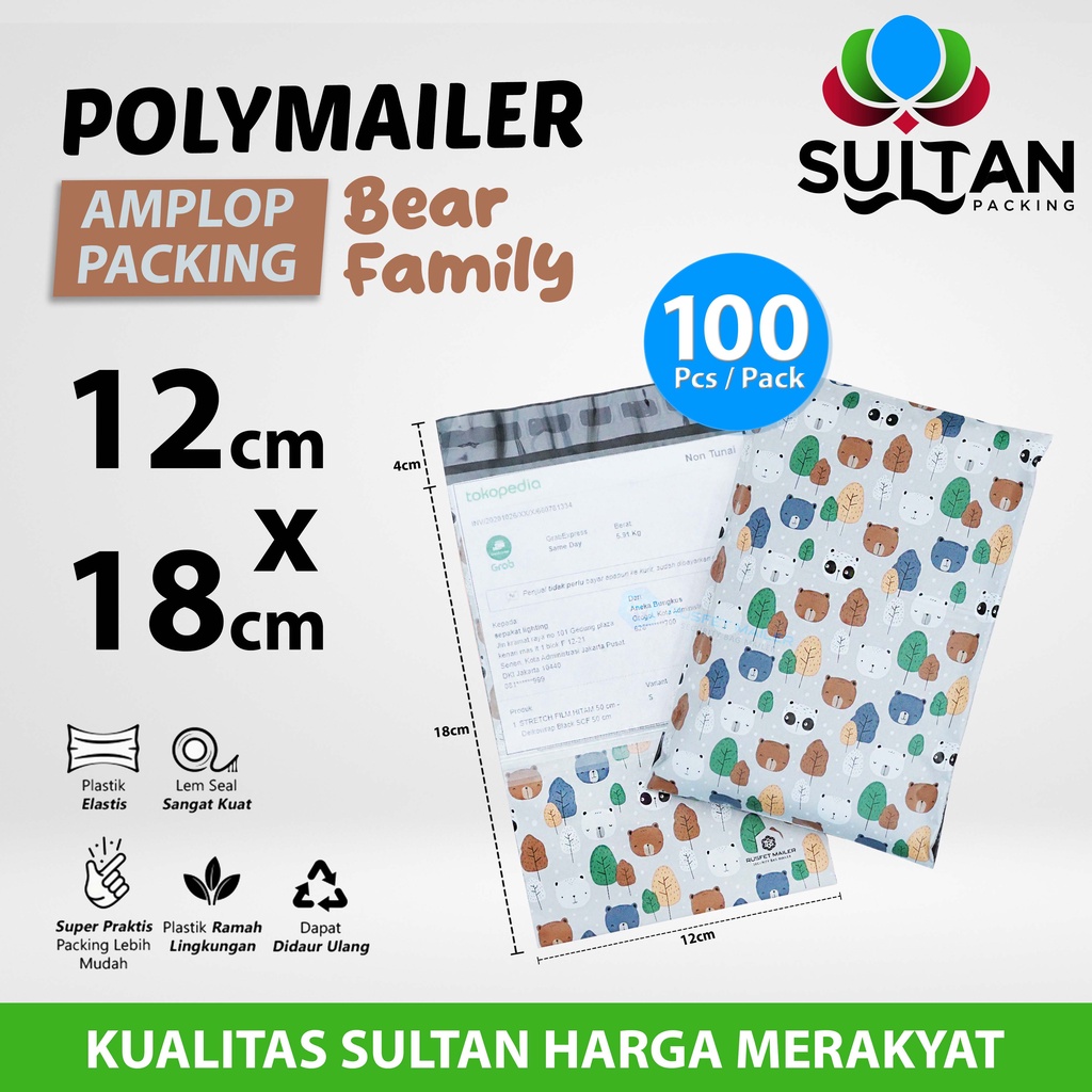 

Polymailer Polimailer 12cm x 18cm Amplop Plastik Packing Rusfet Motif Bear Family Premium PACK