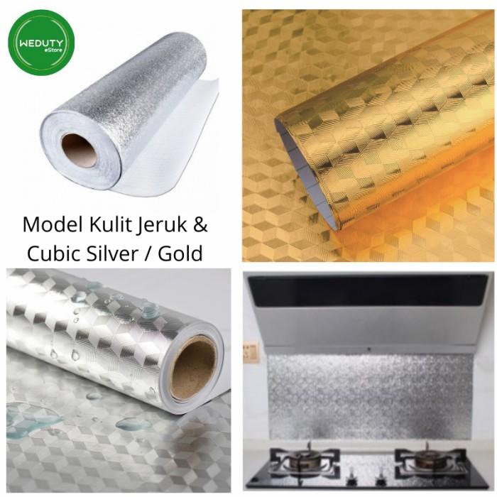Wallpaper Dapur Kitchen Backsplash Kompor Aluminium Foil Silver Cubic