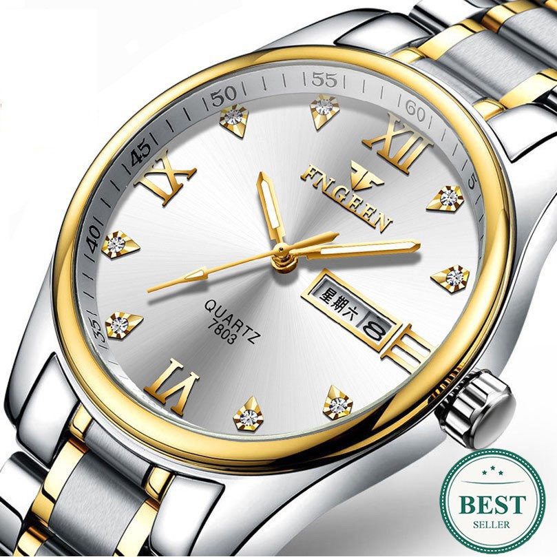 COD✔Jam Tangan Pria FNGEEN 7803 Fashion Business Luxury Casual Anti Air Double Calendar Quartz Watch
