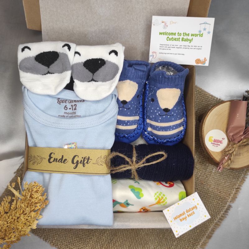 Gift Box Baby / Kado New Born / Kado Bayi/ Baju Bayi / Paket Hadiah Bayi / Hampers Baby Girl / Hampers Baby Boy (BISA COD)-Blue E