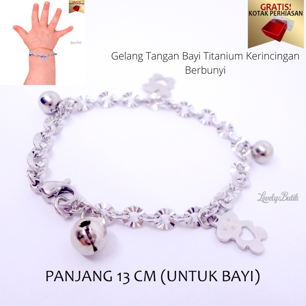 Lovelybutik Gelang Tangan Bayi Perempuan Laki Laki Titanium Gelang Kerincing Berbunyi Baby Bear Bonus Tempat Perhiasan