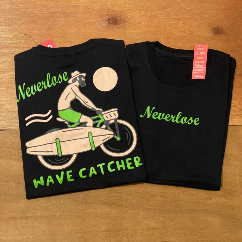 Makmoer.id kaos pria kaos distro kaos hitam kaos lengan pendek atasan casual never lose wave cather