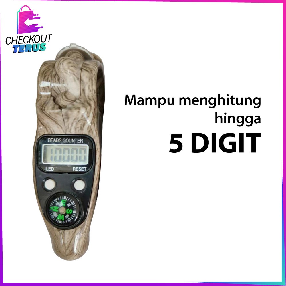 CT C582 Tasbih Digital Motif Kayu Led + Kompas Muslim Tasbih Alat Hitung Tahlil Finger Counter Compas Zikir Digital Tasbih