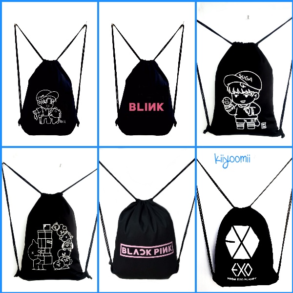 PART 9 String bag KPOP multifungsi kain Drill korean pop Tas Ransel serut kain drill drawstring stringbag viral olahraga sekolah kuliah kampus || Kiiyoomii ||