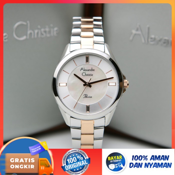 JAM TANGAN WANITA ALEXANDER CHRISTIE AC 2816 SILVER COMBI GOLD