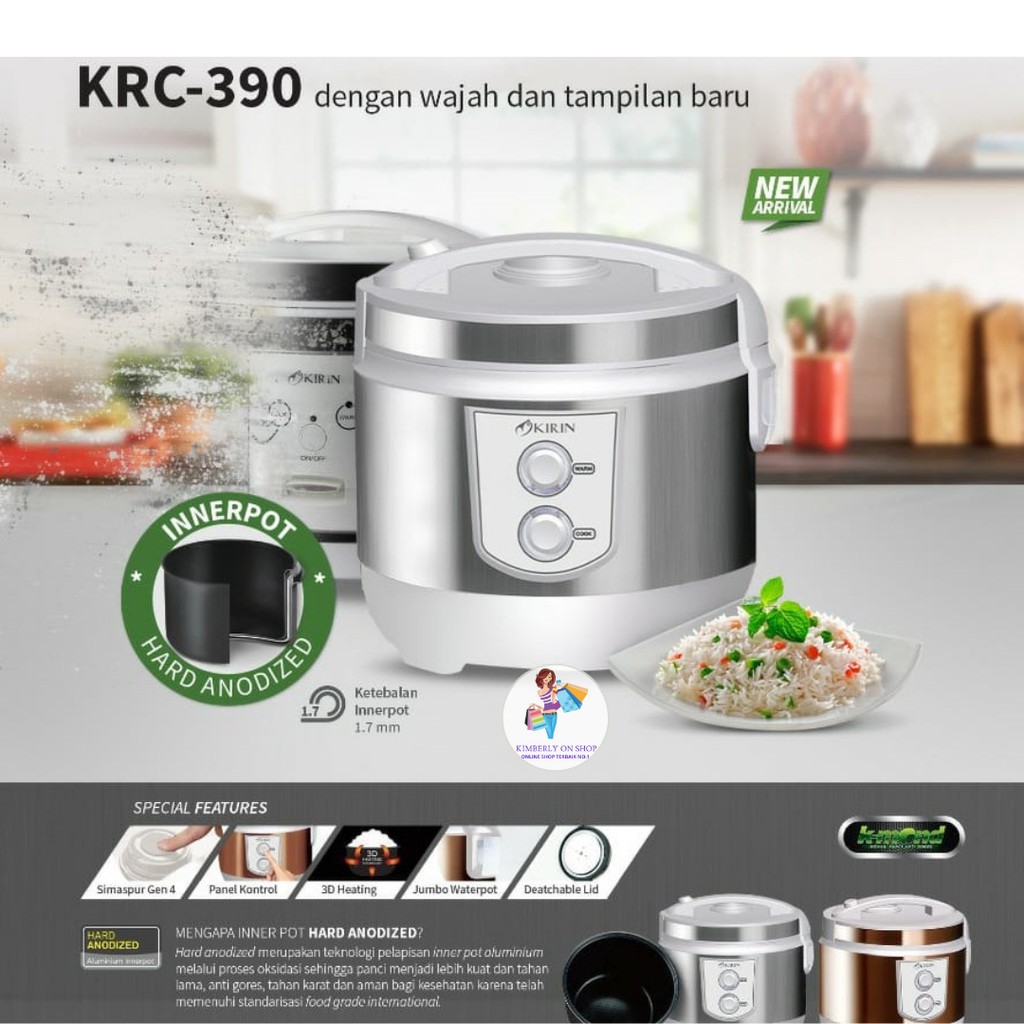 KIRIN Rice Cooker 2.0 Liter KRC-390 Hard Anodized 1,7mm