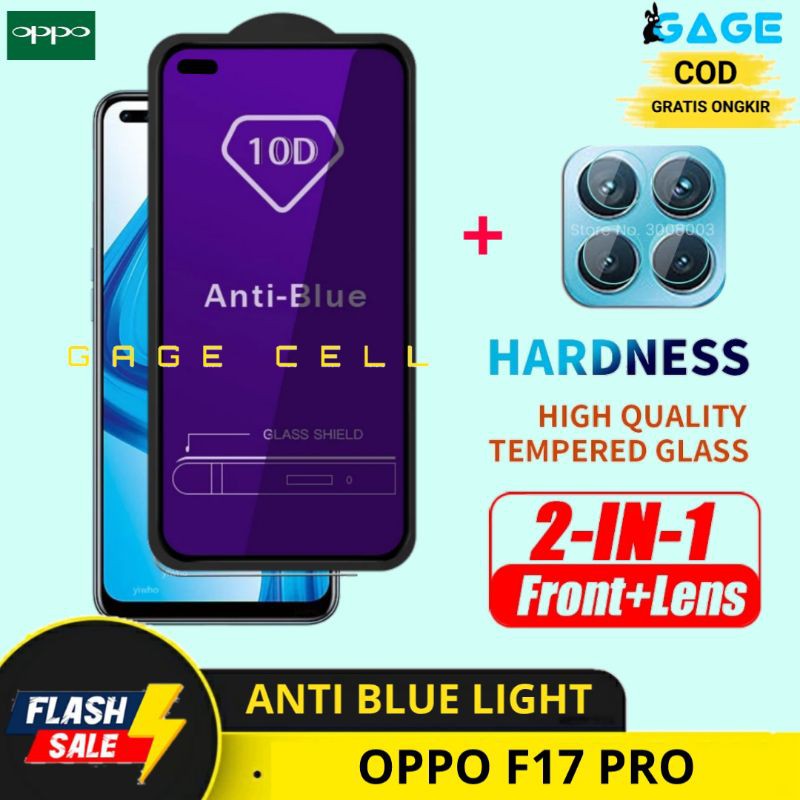 2IN1 TEMPERED GLASS ANTI BLUE LIGHT OPPO F17 PRO- TG ANTIGORES FULL LAYAR KAMERA OPPO F17PRO PREMIUM