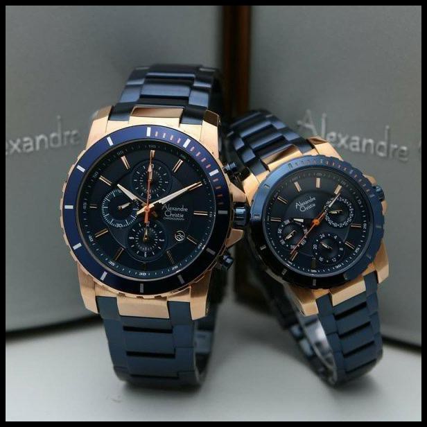 Cuci Gudang Jam Tangan Couple Alexandre Christie 6141 Ac6141 Ac 6141 [Original] - Blue Rosegold