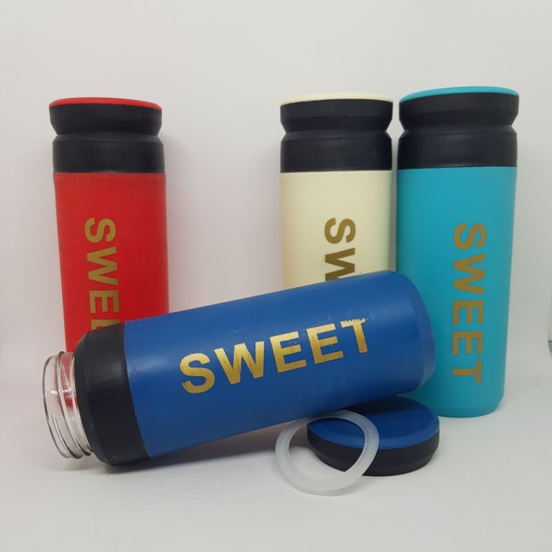 BOTOL KACA SWEET 500ML MY BOTTLE 500ML POLOS KACA BAGIAN LUAR PLASTIK BISA UNTUK AIR PANAS DINGIN AB