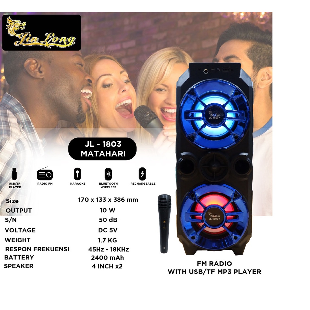 SPEAKER JINLONG ORIGINAL 1803 MATAHARI SPEAKER BLUETOOTH KARAOKE