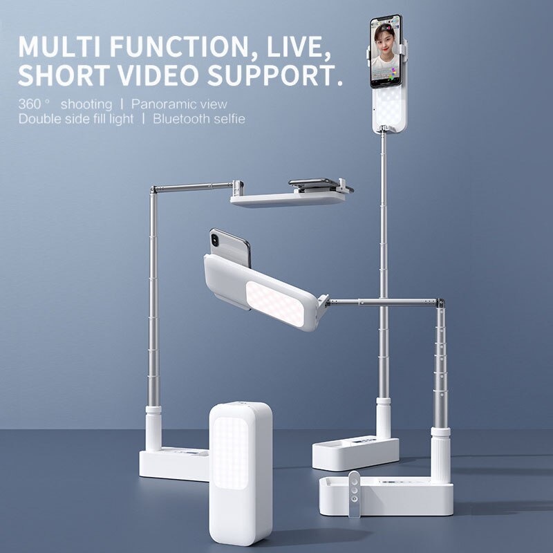 Portable Stand Holder Smartphone with LED Fill Light - V6 - White