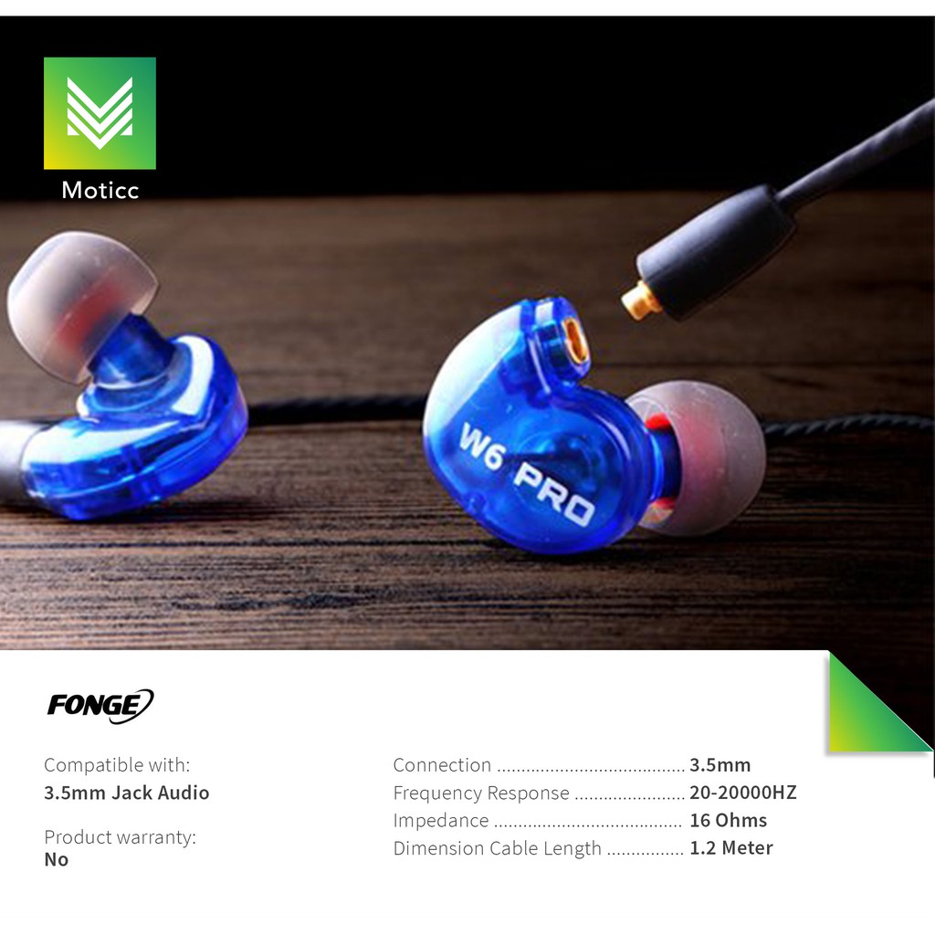 FONGE W6 Pro with Mic Earphone Bass Detachable Headset Sports