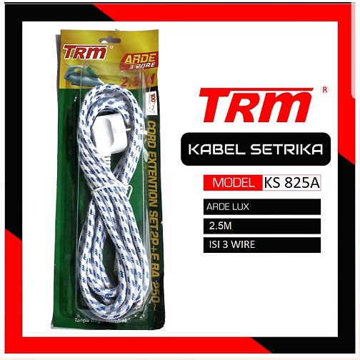 Kabel Setrika TRM Kepala Arde 3 Besar Iron Cord Extention 3 Wire Isi 3 Kabel Panjang 2.5 Meter Kabel Seterika Gosokan Universal