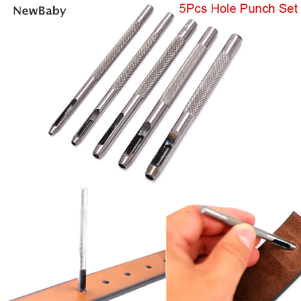 Newbaby 5Pcs Alat Pembuat Lubang Ikat Pinggangjam Tangan Kulit DIY Bentuk Bulat Dengan Kotak Penyimpanan
