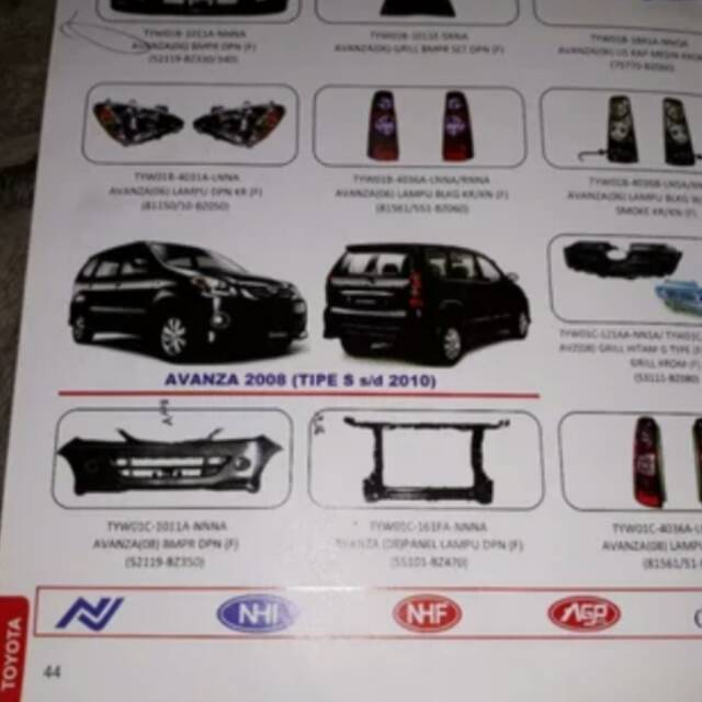 Bumper bemper depan Avanza type tipe S thn 2008, 2009, 2010, 2011 merk NHF AGP Malaysia baru