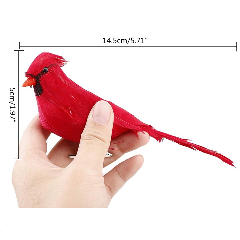 4pcs Klip On Desain Burung Warna Merah Untuk Dekorasi Pohon Natal